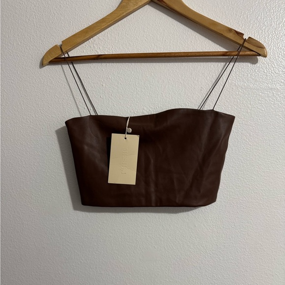 Meshki Tops - Meshki Women’s Faux Leather Cropped Top
Size XS | Brown | New with Tags